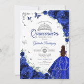 Elegant Chic Royal Blue Zilver Bloemen Quinceanera Kaart (Voorkant)