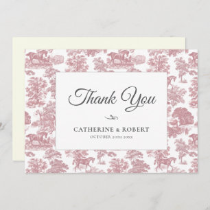 Elegant  Chic Roze Paard Toile Bruiloft Bedankkaart