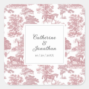 Elegant  Chic Roze Paard Toile Bruiloft Vierkante Sticker