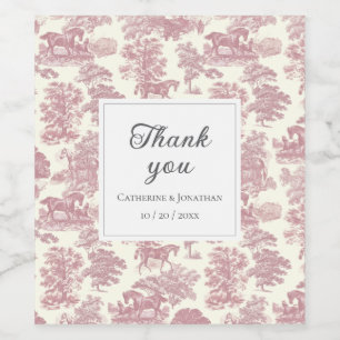 Elegant  Chic Roze Paard Toile Bruiloft Wijn Etiket