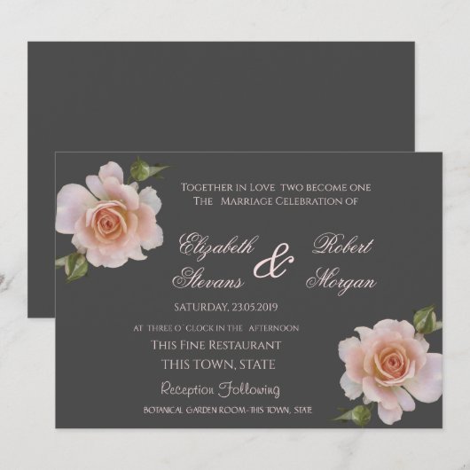 Elegant Chic Rozen Wedding Floral Invitation Kaart (Voorkant / Achterkant)