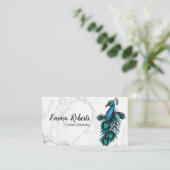 Elegant Chic  Rustic Blue Indian Peacock Visitekaartje (Staand voorkant)