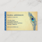Elegant Chic  Rustic Blue Indian Peacock Visitekaartje (Achterkant)