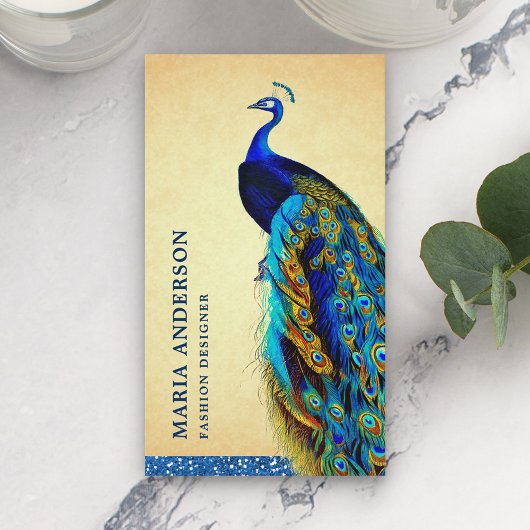 Elegant Chic  Rustic Blue Indian Peacock Visitekaartje