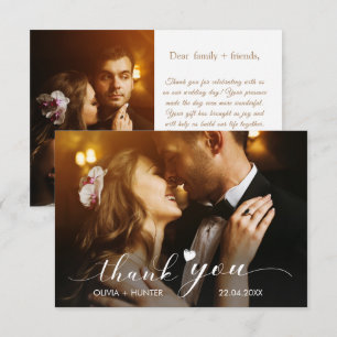 Elegant Chic Script Gold Wedding 2 Foto Bedankkaart