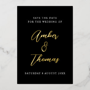 Elegant Chic Script Save the Date Black & Gold Folie Uitnodiging