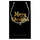 Elegant Chic Script Zwart Goud Vrolijk Kerstfeest Klein Cadeauzakje (Achterkant)