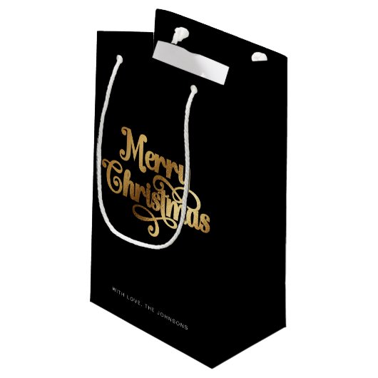Elegant Chic Script Zwart Goud Vrolijk Kerstfeest Klein Cadeauzakje (Achterkant Gekanteld)