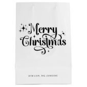 Elegant Chic Script Zwart & Wit Vrolijk Kerstfeest Medium Cadeauzakje (Achterkant)