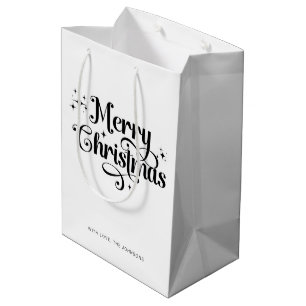 Elegant Chic Script Zwart & Wit Vrolijk Kerstfeest Medium Cadeauzakje