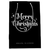 Elegant Chic Script Zwart & Wit Vrolijk Kerstfeest Medium Cadeauzakje (Voorkant)