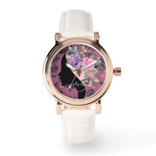 Elegant Chic Silhouet Romantische bloemen Graphic Horloge