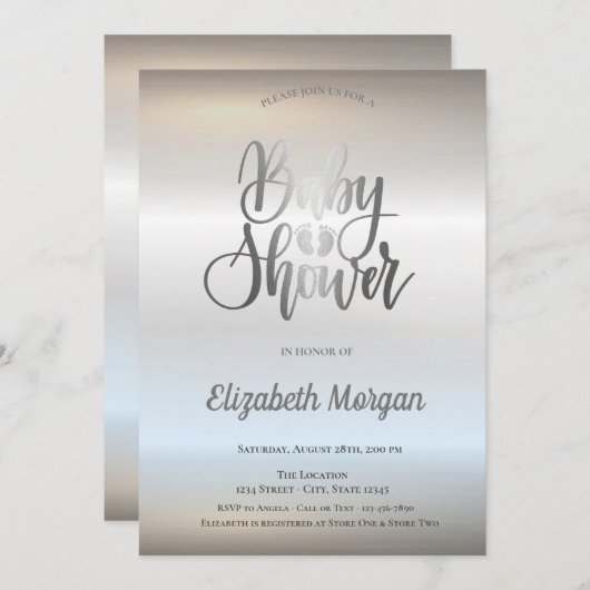 Elegant Chic Silver Baby shower Kaart (Voorkant / Achterkant)