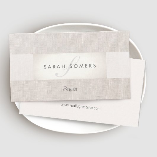 Elegant Chic Silver Classy Striped Beige Monogram Visitekaartje