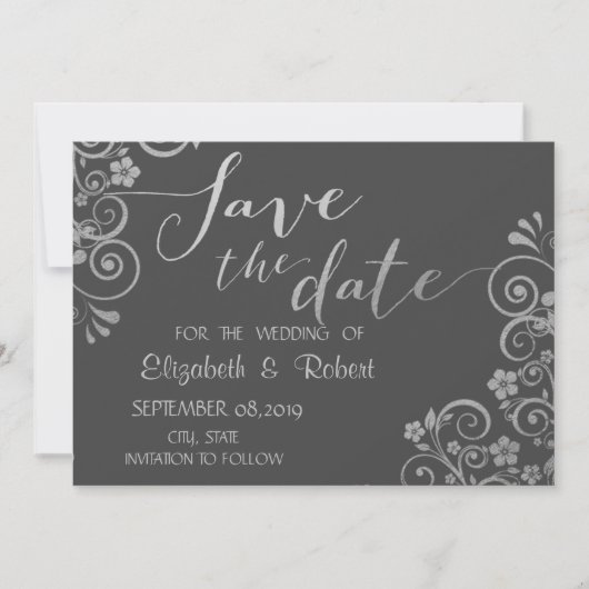 Elegant Chic Silver Flowers bewaar de datum Save The Date (Voorkant)