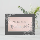 Elegant Chic Silver Flowers Bridesmaid Kaart (Staand voorkant)