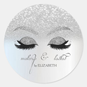 Elegant Chic Silver Glitter Bokeh, Faux Lashes Ronde Sticker