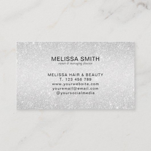 Elegant Chic Silver Glitter Monogram Visitekaartje (Achterkant)