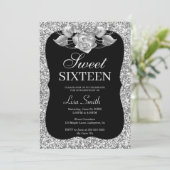 Elegant Chic Silver Glitter Silver Roos Sweet 16 Kaart (Staand voorkant)