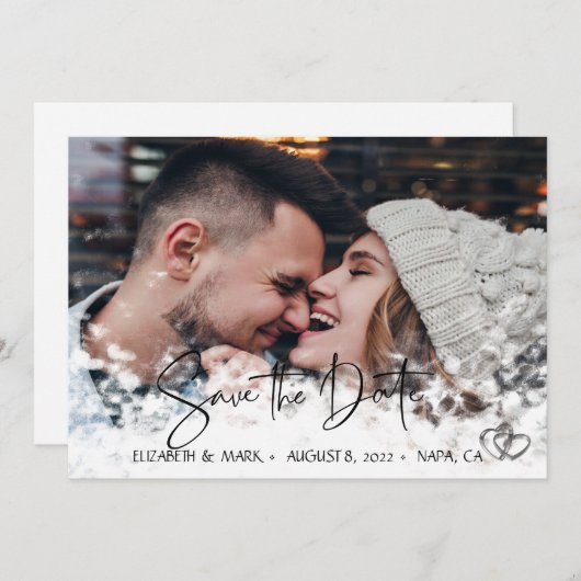 Elegant Chic Silver Hearts, foto sparen de Datum Save The Date (Voorkant / Achterkant)