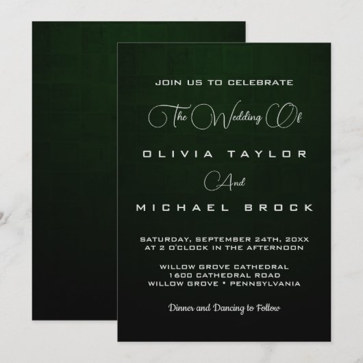 Elegant chic Silver op een donkergroene bruiloft Kaart (Voorkant / Achterkant)