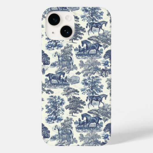 Elegant  Chic Soft Blue Horse Toile Case-Mate iPhone Case (Achterkant)