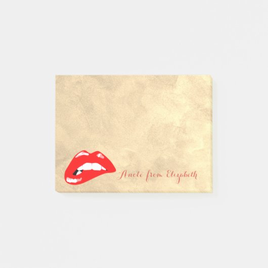 Elegant Chic Stylish Girly, Gold, Red Lips Post-it® Notes (Voorkant)