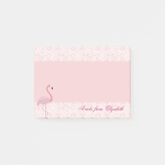 Elegant Chic Stylish Girly, Lace, Pink Flamingo Post-it® Notes (Voorkant)