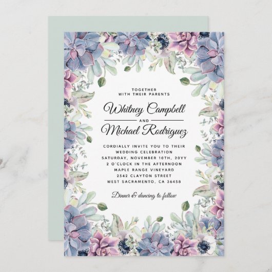 Elegant Chic Succulent Florals Wedding Kaart (Voorkant / Achterkant)