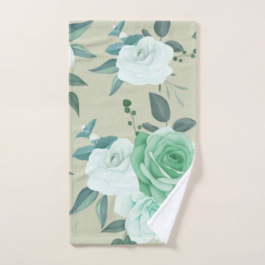 Élégant chic vert blanc floral  (Serviette à main)