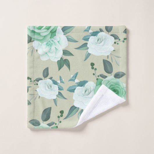 Élégant chic vert blanc floral  (Gant de toilette)