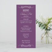 Élégant Chic Violet Mariage Menu Carte rack (Debout devant)