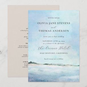 Elegant Chic Waterverf Beach All in One Wedding Kaart
