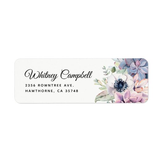 Elegant Chic Waterverf Succulent Florals Etiket (Voorkant)