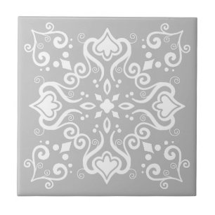 Elegant Chic White Grey Azulejo Style Pattern A01c Tegeltje