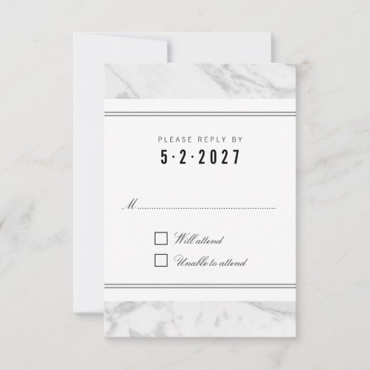 Elegant Chic White Grey Marmer Wedding RSVP Kaart (Voorkant)