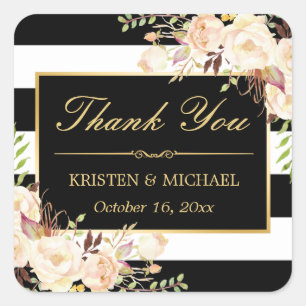 Elegant Chic White Ivory Flowers Hartelijk dank Vierkante Sticker