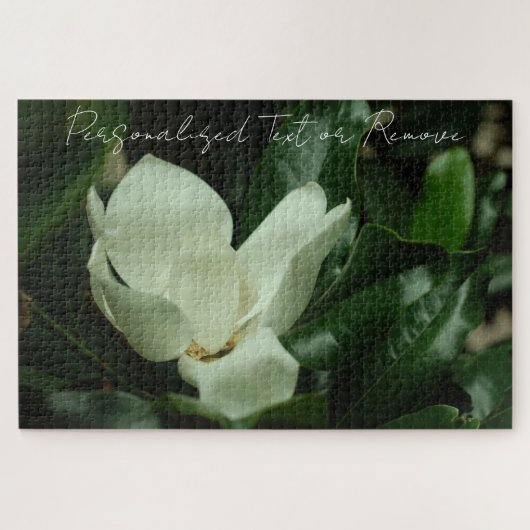 Elegant Chic White Magnolia met persoonlijke tekst Legpuzzel (Horizontaal)