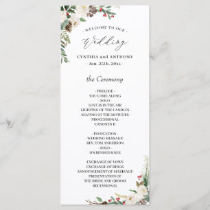 Elegant Chic Winter Floral Holly Berries Wedding Programma