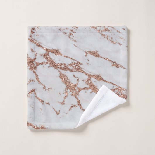 Elegant chic wit + roos goud glitter marmer bad handdoek (Wasdoekje)