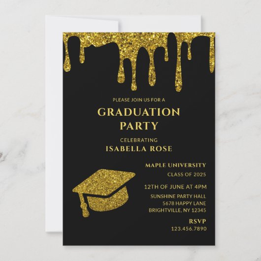 Elegant Chic Zwart en Goud 2025 Afstudeerfeest Kaart (Voorkant)