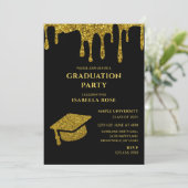 Elegant Chic Zwart en Goud 2025 Afstudeerfeest Kaart (Staand voorkant)