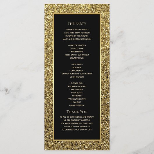 Elegant Chic Zwart en Goud Trouwprogramma Programma (Achterkant)