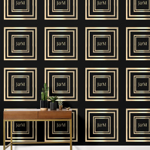 Elegant chic zwart en gouden monogram initiaal naa behang