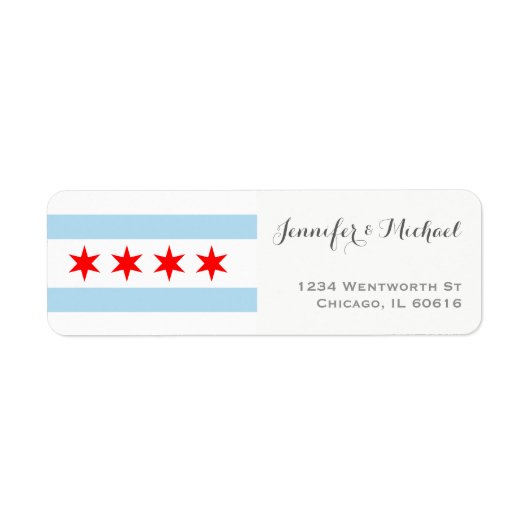 Elegant Chicago Flag Sjabloon | Rode Blauwe Grijs Etiket (Voorkant)