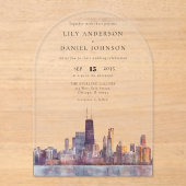 Elegant Chicago Skyline Watercolor Wedding Arch Acryl Uitnodigingen (Voorkant)
