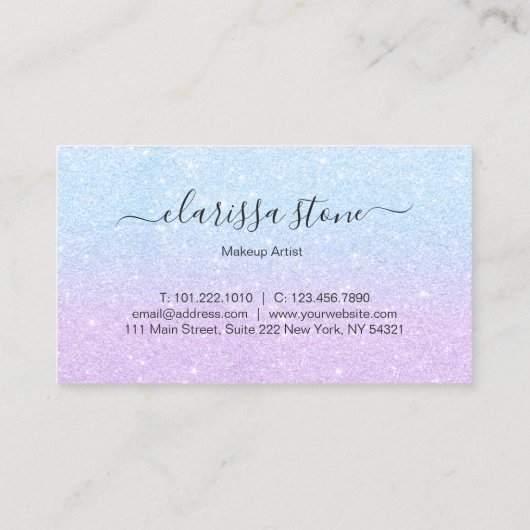 Elegant chick aqua & violet glitter make-up arties visitekaartje (Achterkant)