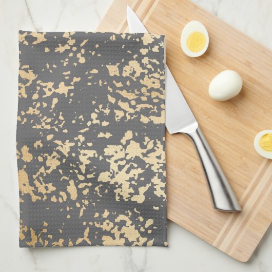 elegant chick faux goud en grijze penseelstreken theedoek (Quarter Fold)