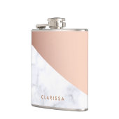 Elegant chick geometrisch wit marmer roos goud heupfles (Links)