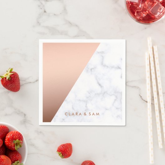 Elegant chick geometrisch wit marmer roos goud servetten (Insitu)